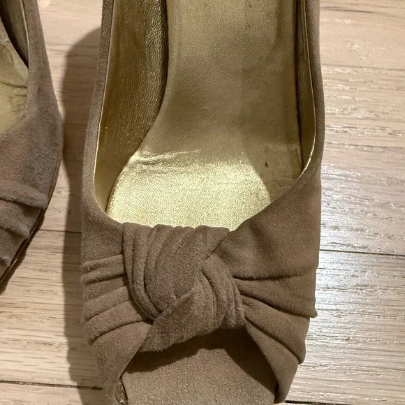 Prada Women's Taupe Suede Knotted Peep-Toe Heels - Picture 3 of 7